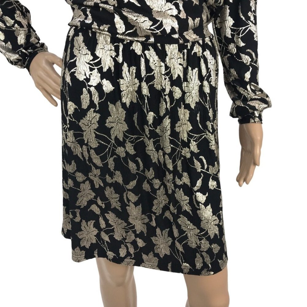 NWT Vero Moda Womens Floral A-Line Dress Metallic Long Sleeve VNeck Mini Dress S - Picture 4 of 8